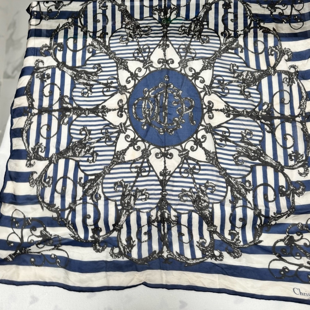 Dior Navy and White Striped Scarf